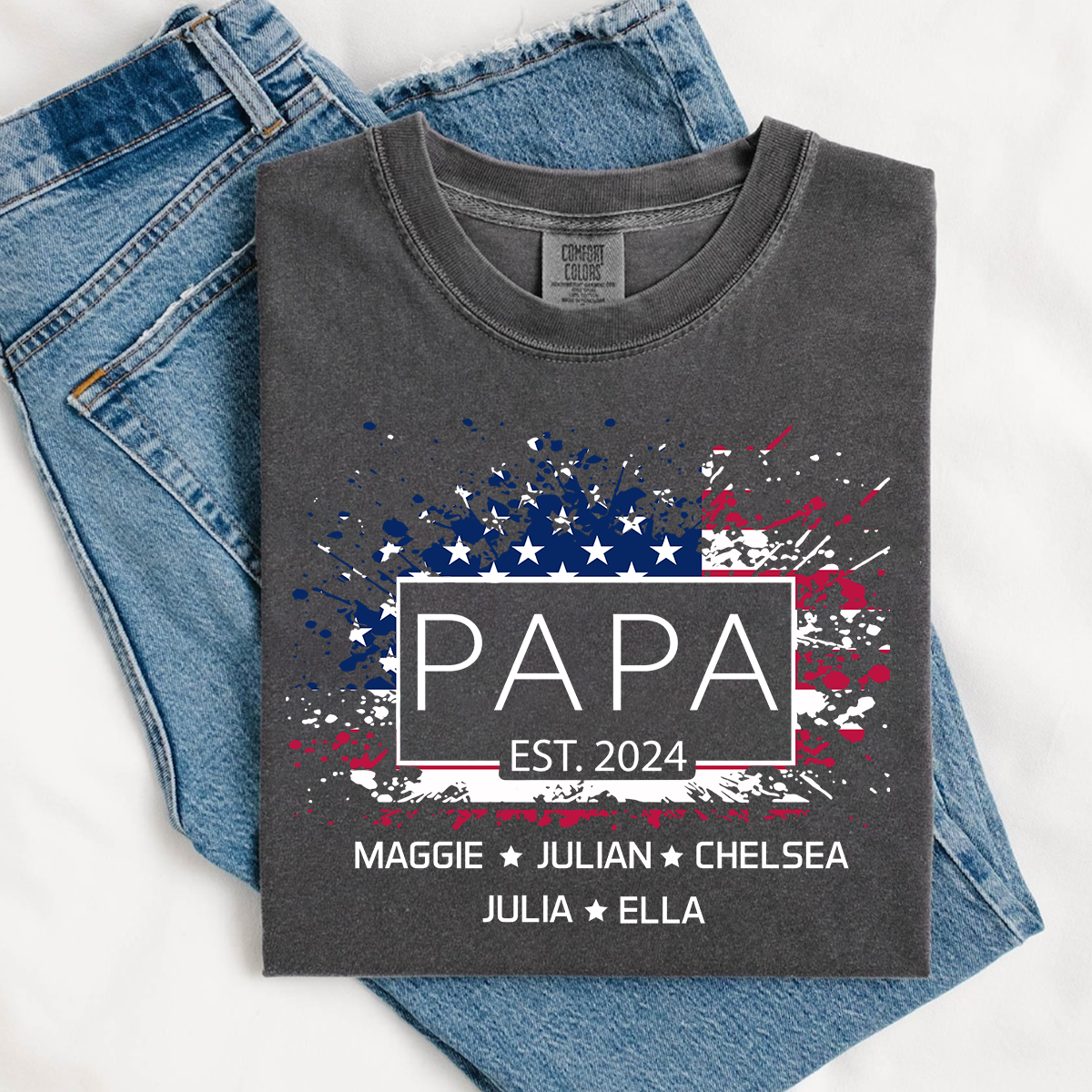 Comfort Colors® Papa Est Flag USA T-Shirt, Fathers Day Gift for Grandpa Shirt