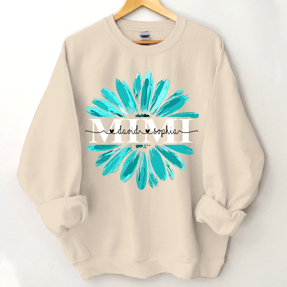 Mimi Turquoise Daisy Flower With Grandkids Sweatshirt