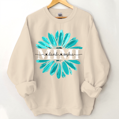Mimi Turquoise Daisy Flower With Grandkids Sweatshirt