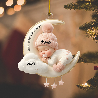 Personalized Baby’s First Christmas Ornament 2025 – Custom Name Moon & Cloud Ornament, Newborn Keepsake Gift for Baby Boy or Girl Ornament