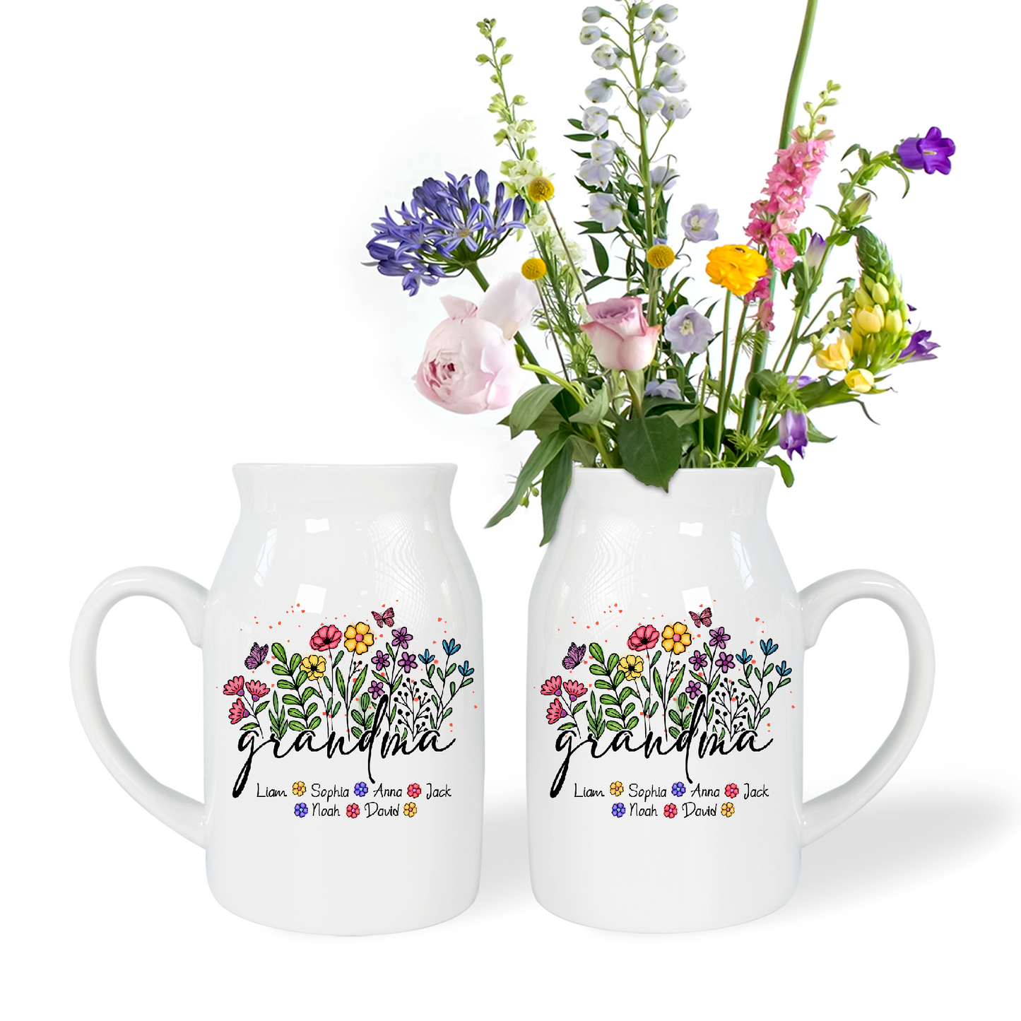 Flowers Grandma And Kids - Custom Home Decoration Flower Vase According To Family Requirements - Warm Gift For Mother's Day, Ceramic Flower Vase
