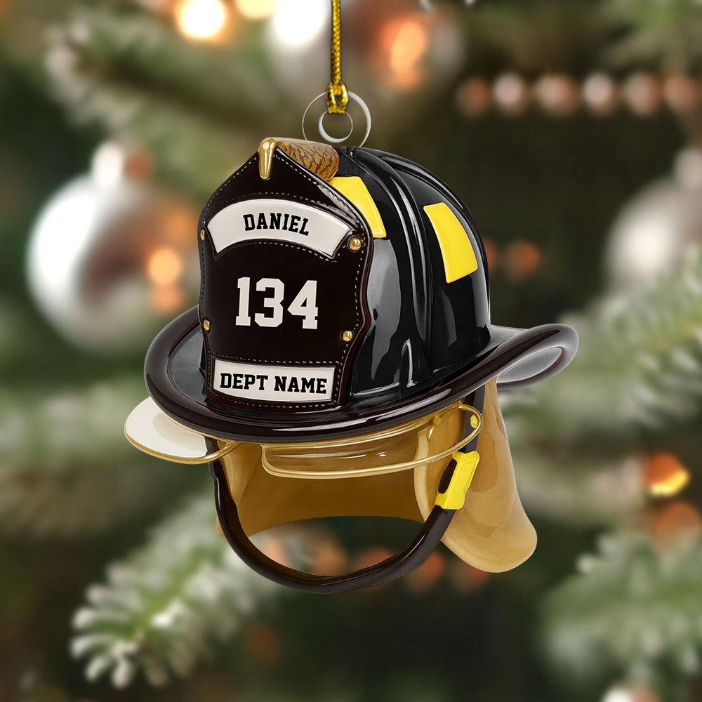 Custom Firefighter Ornament – Personalized Helmet Design with Name, Badge Number & Dept Name 2025 Ornament