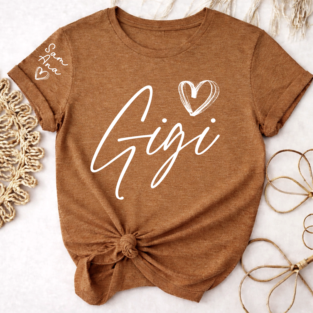 Personalized Gigi Heart T-Shirts, Custom designed Family T-shirts Featuring Hearts And Names