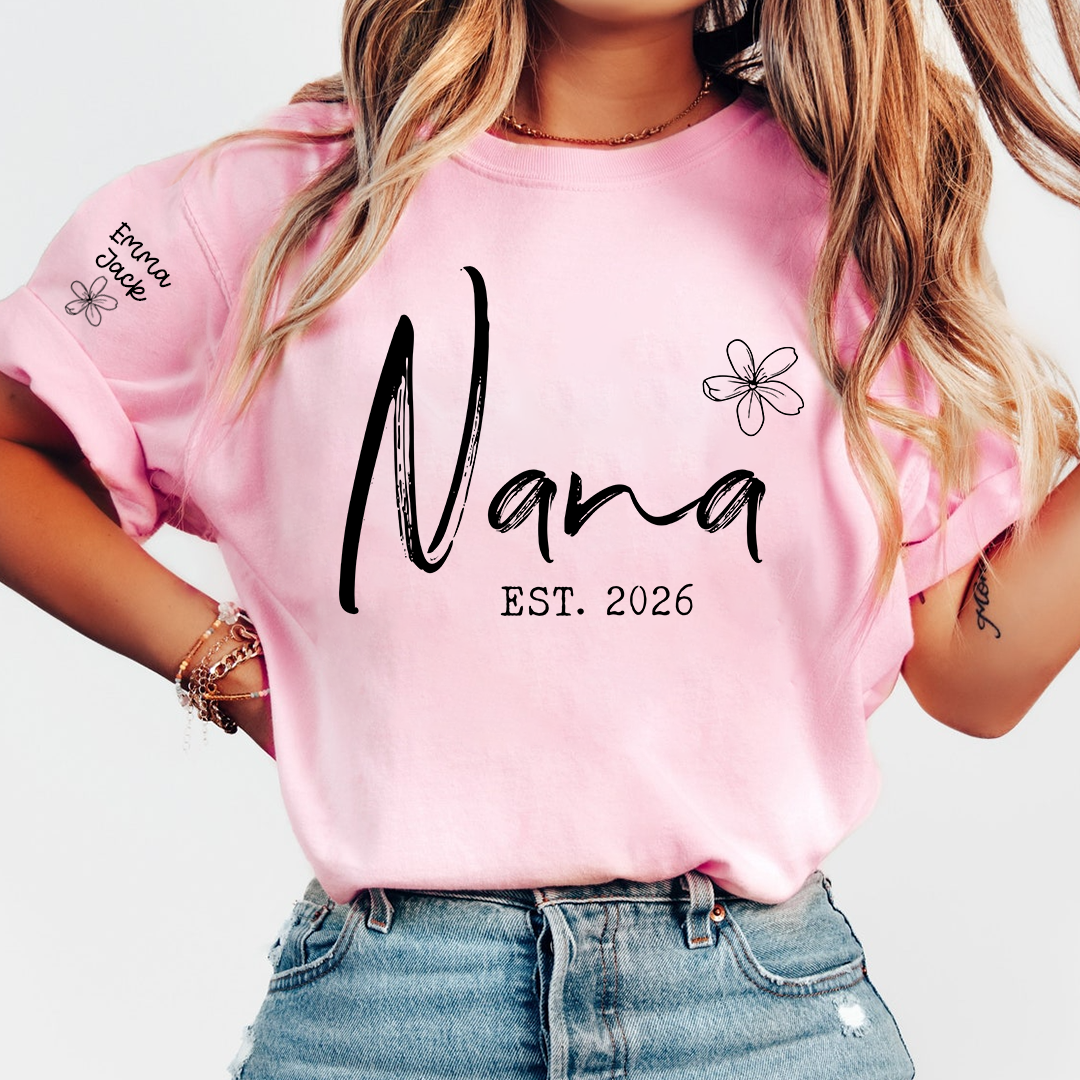 Custom Nana T Shirt Est 2026, Personalized Grandma Shirt, Minimalist Nana Name Tee, Family Gift for Nana from Grandkids