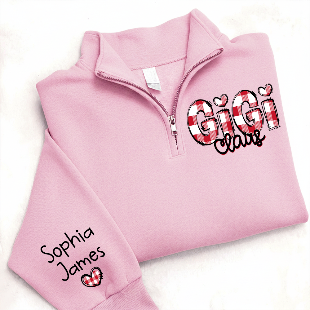 Personalized Gigi Claus Zip Sweatshirt – Custom Name Buffalo Plaid Christmas Sweatshirt Gift For Grandma