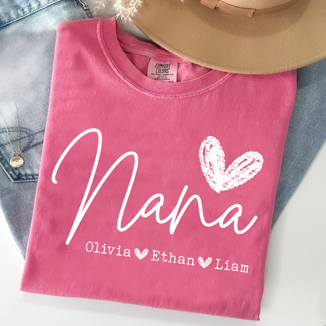 Comfort Colors Personalized Nana Shirt, Custom Grandma T Shirt with Grandkids Names, Unique Gift for Nana, Perfect for Mother's Day, Birthday