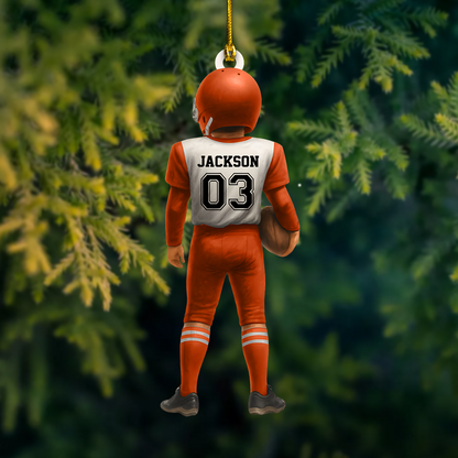 Personalized Football Player Ornament 2025 – Custom Jersey Number & Name Ornament, Sports Christmas Gift for Football Lovers Ornament