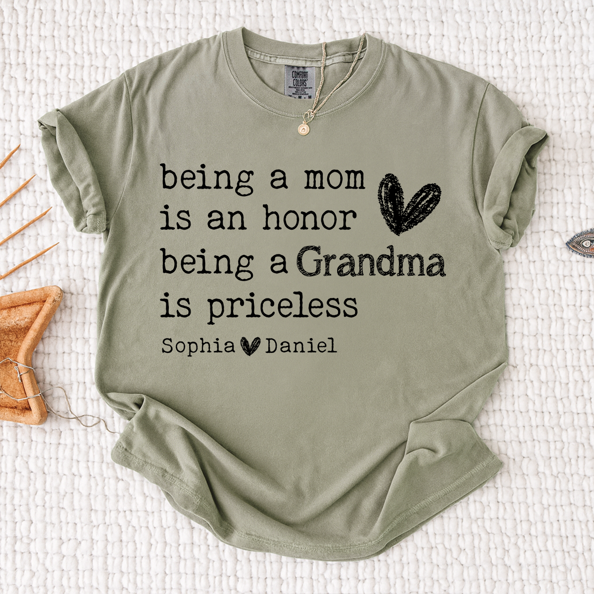 Comfort Colors Custom Grandma T Shirt with Grandkids Names Meaningful Quote Being a Mom Is an Honor Grandma Is Priceless Personalized Family Shirt