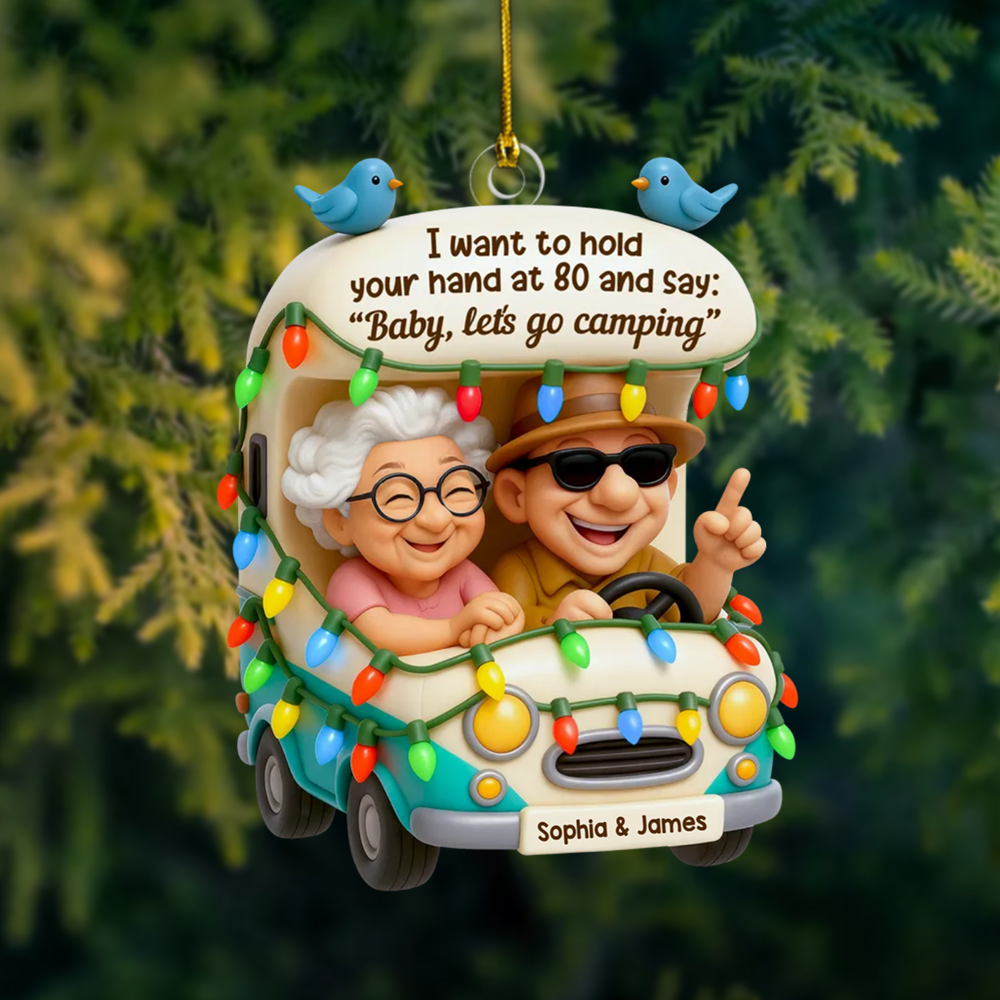 Personalized Camping Couple Christmas Ornament With Names, Funny Elderly Couple Gift, Custom Car Ornament