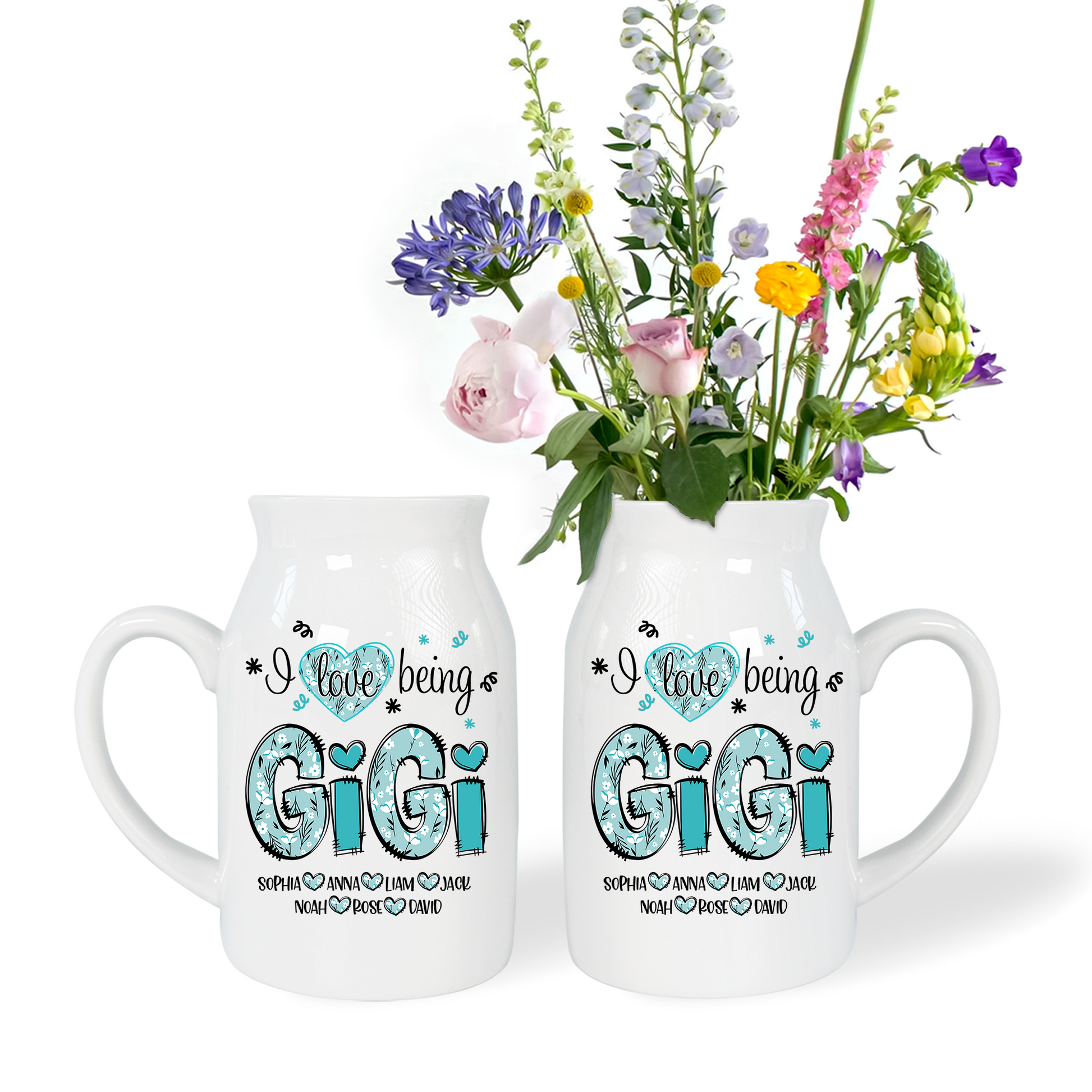 Wildflower Cyan Gigi And Kids - Custom Home Decoration Flower Vase According To Family Requirements - Warm Gift For Mother's Day, Ceramic Flower Vase