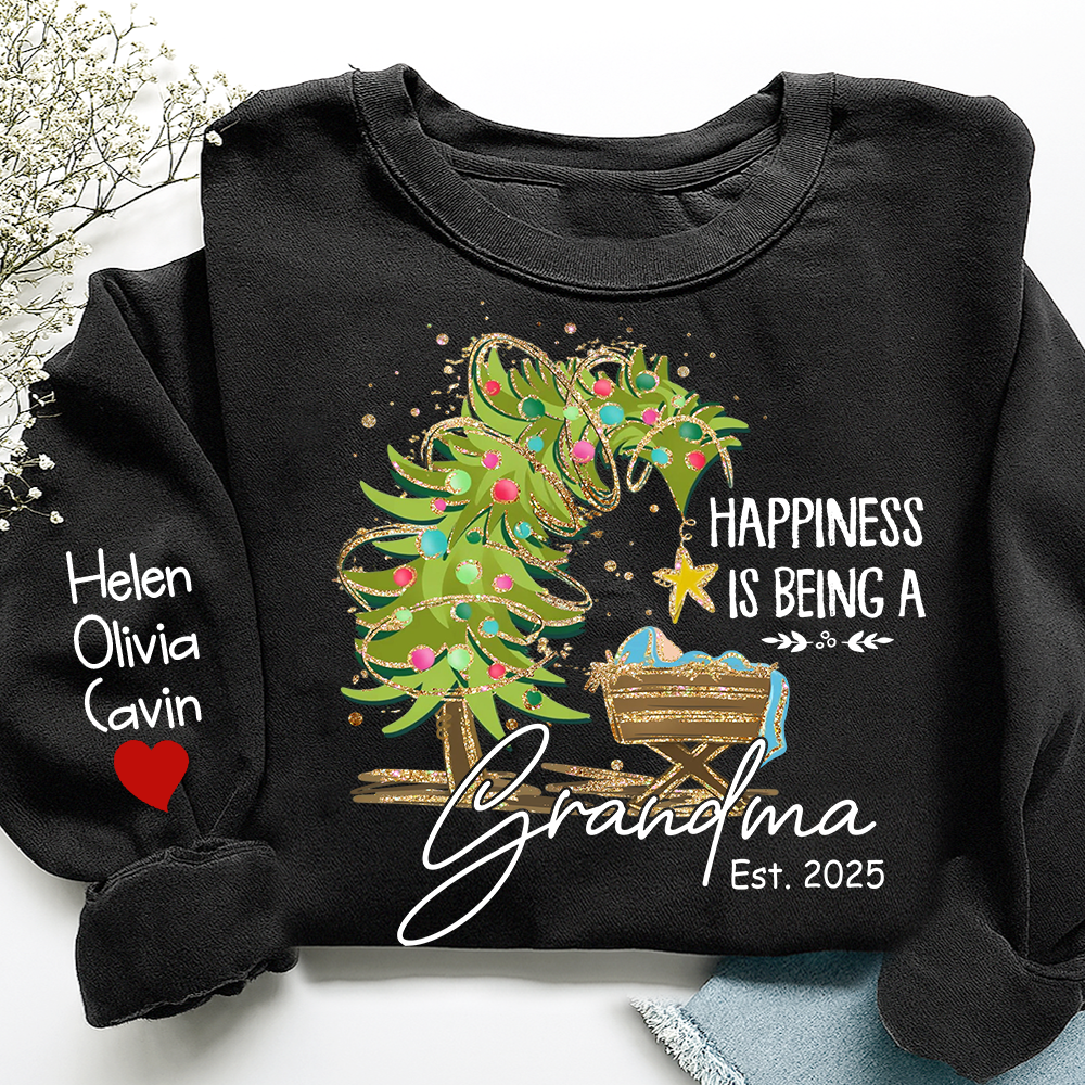 Happiness Is Being a Grandma Shirt, Custom Christmas Sweatshirt with Kids Names