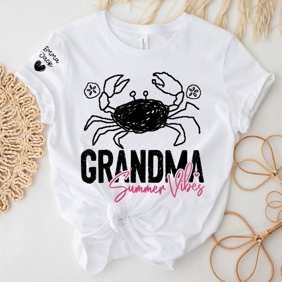Funny Grandma Beach Shirt, Summer Vibes Crab Graphic Tee, Coastal Grandma Apparel