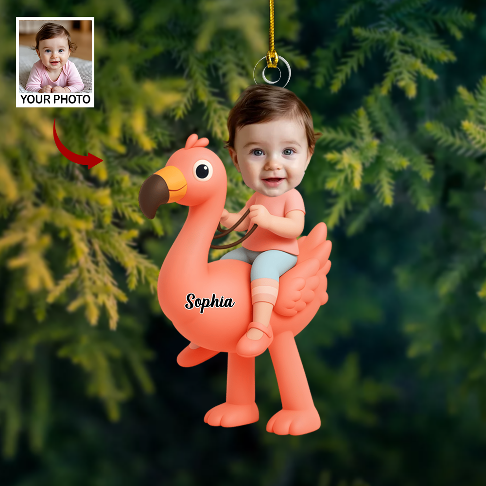 Personalized Flamingo Ornament 2025 – Custom Photo Christmas Tree Decoration, Cute Gift for Kids and Families Ornament