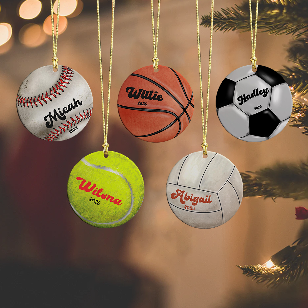 Custom Sports Christmas Acrylic Ornament, Personalized Name Christmas Tree Decor Gift For Sports Fans