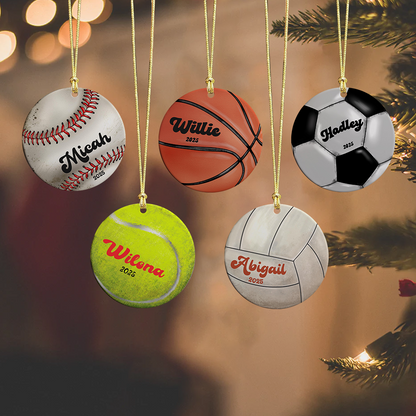 Custom Sports Christmas Acrylic Ornament, Personalized Name Christmas Tree Decor Gift For Sports Fans