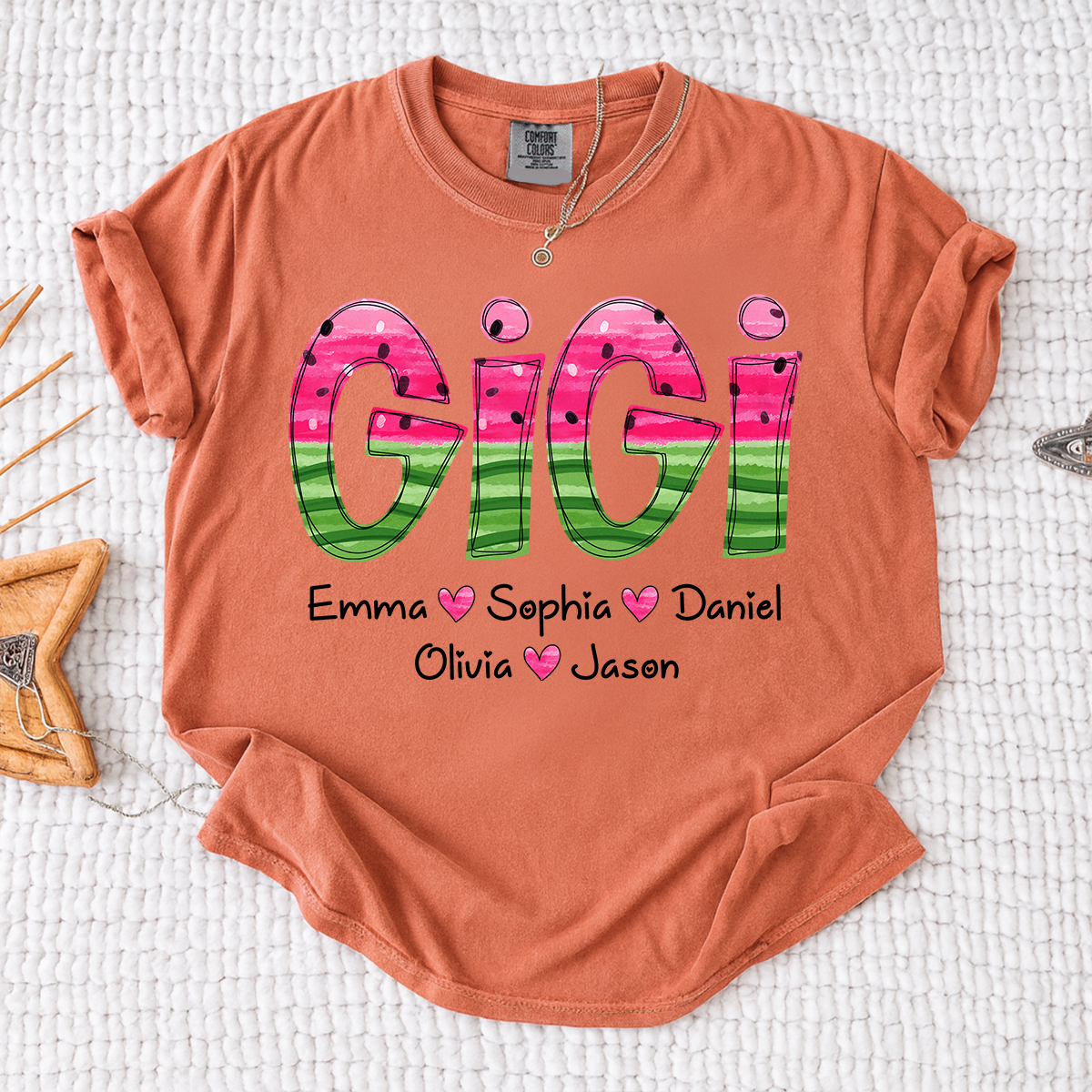 Comfort Colors Custom Gigi Grandma Shirt, Personalized Kids Names Watermelon Graphic Tee, Cute Summer Gift for Nana Mimi Grammy