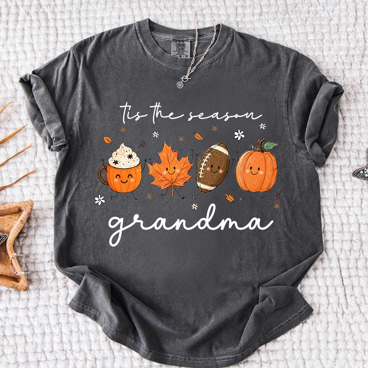 Comfort Colors® Fall Grandma Shirt, It’s the Season Pumpkin Football Graphic Tee, Cute Autumn Grandma T Shirt for Women