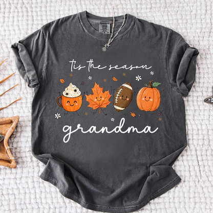 Comfort Colors® Fall Grandma Shirt, It’s the Season Pumpkin Football Graphic Tee, Cute Autumn Grandma T Shirt for Women