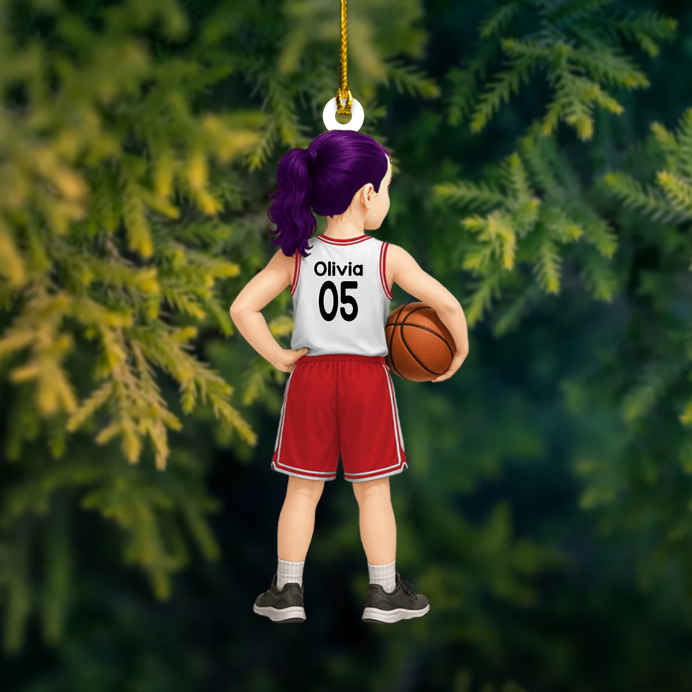 Custom Basketball Player Ornament 2025 – Personalized Jersey Ornament with Name & Number, Sports Gift for Kids & Teens Ornament