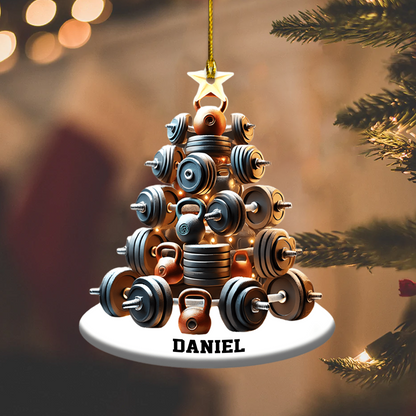Personalized Gym Ornament 2025 – Custom Name Dumbbell Christmas Tree Ornament, Gift for Fitness Lovers Ornament