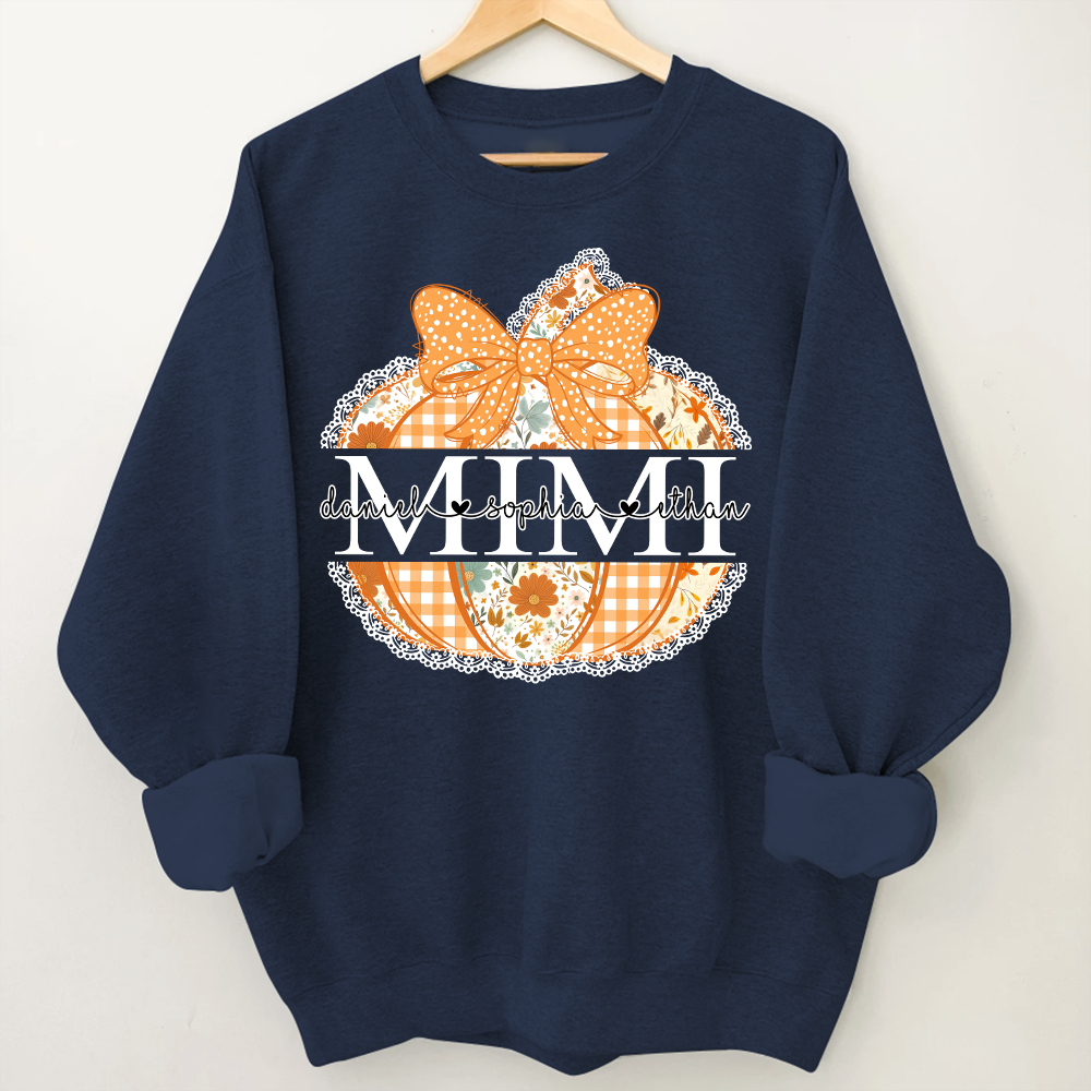 Personalized Mimi Pumpkin Shirt with Grandkids Names, Custom Fall Sweatshirt, Floral Pumpkin Grandma Gift, Thanksgiving Apparel