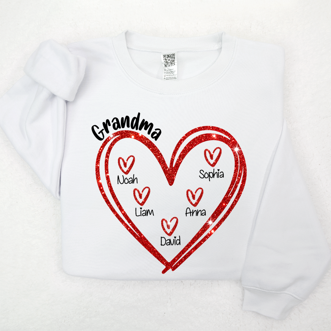 Glitter Custom Name Valentine Heart Grandma And Kids LTP01