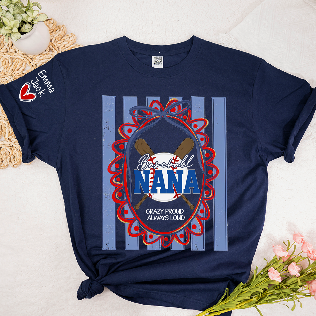 Custom Baseball Coquette Nana Shirt for Game Day, Personalized Kids Names Sports Grandma Tee