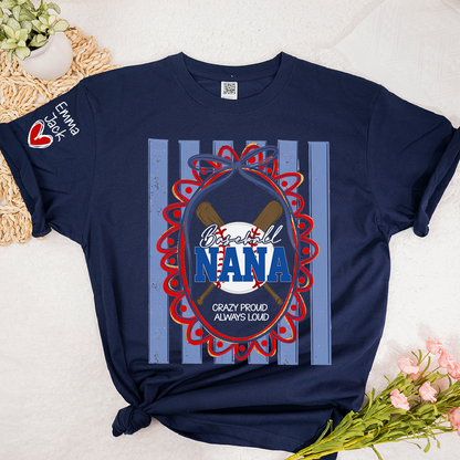 Custom Baseball Coquette Nana Shirt for Game Day, Personalized Kids Names Sports Grandma Tee