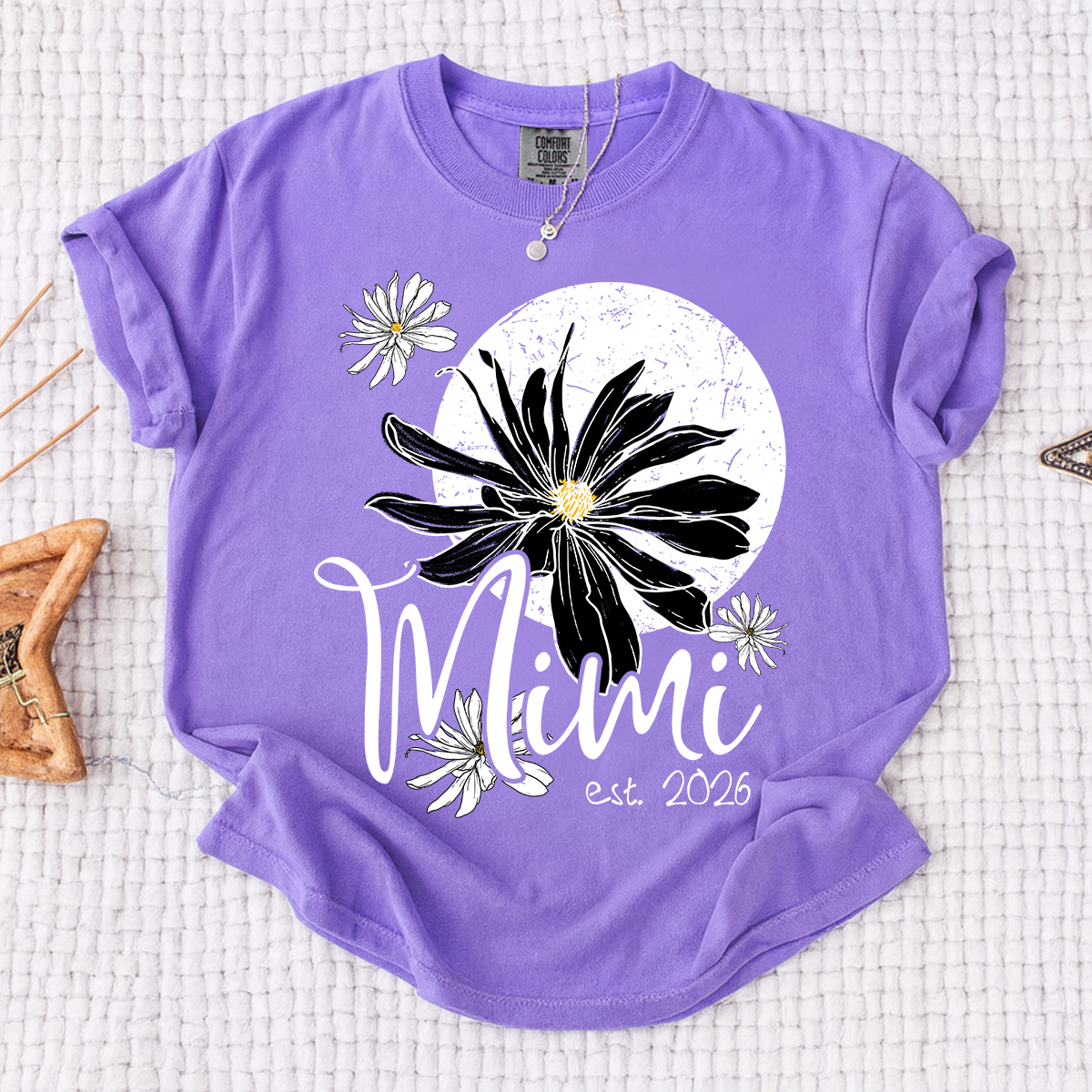 Comfort Colors® Mimi Shirt with Daisy Flower Design, Custom EST, Perfect Gift for Grandmother