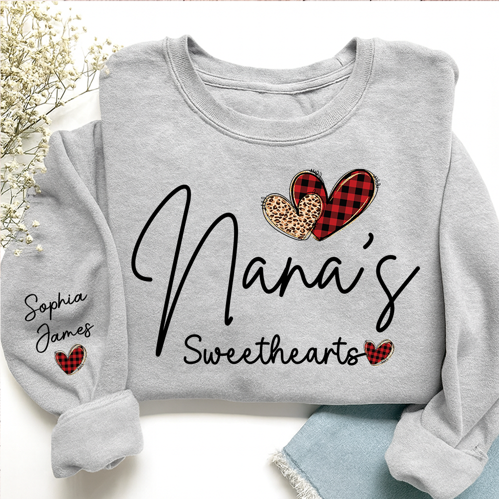 Nana’s Sweethearts Personalized Sweatshirt With Grandkids Names, Custom Grandma Crewneck Gift