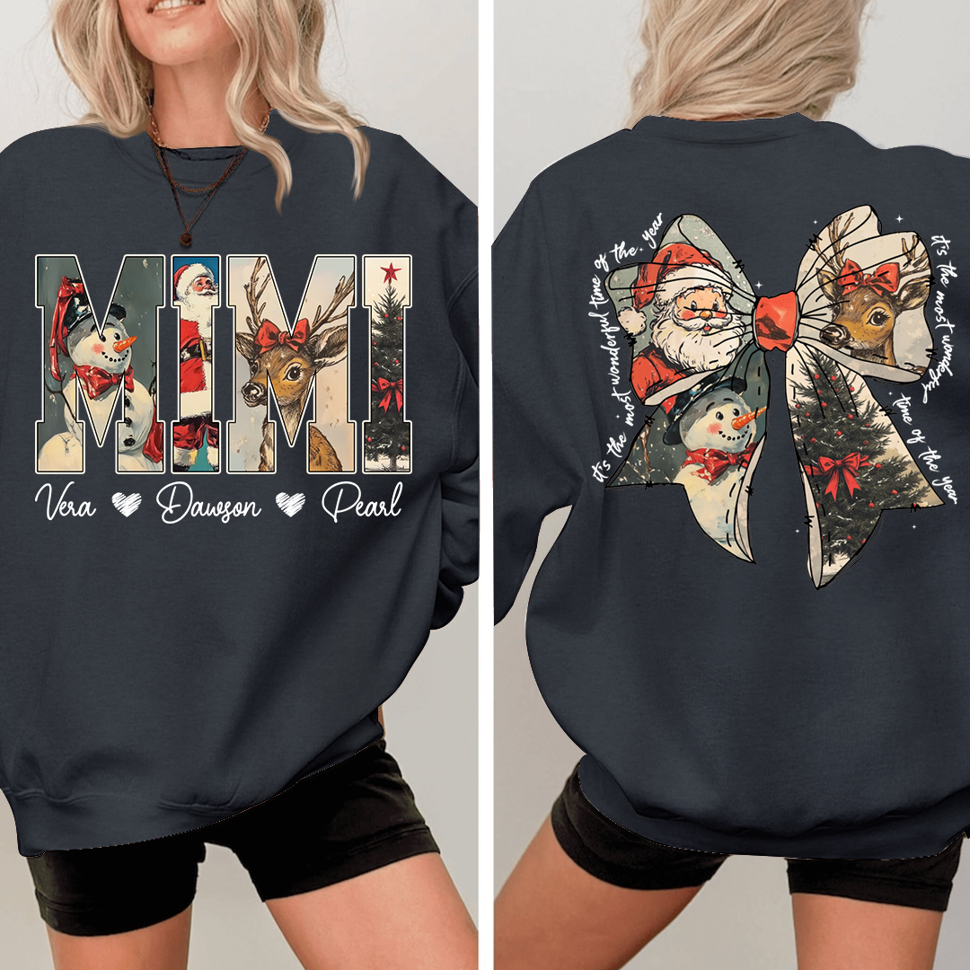 Mimi Holiday Sweatshirt, Personalized Christmas Outfit for Grandma And Kids