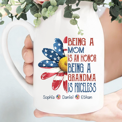 Custom Ceramic Flower Vase, In a World Full of Grandmas Be a Mimi with Family Names, Perfect Gift for Grandma