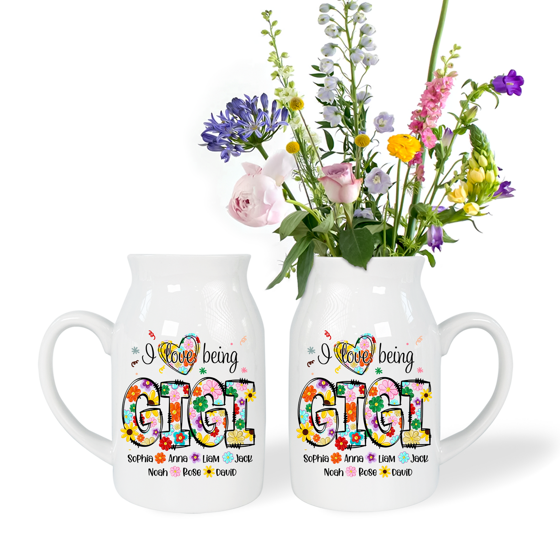 I Love Being Grandma And Kid - Custom Home Decoration Flower Vase According To Family Requirements - Warm Gift For Mother's Day, Ceramic Flower Vase
