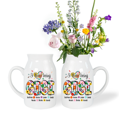 I Love Being Grandma And Kid - Custom Home Decoration Flower Vase According To Family Requirements - Warm Gift For Mother's Day, Ceramic Flower Vase