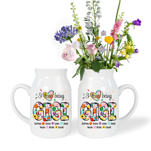 I Love Being Grandma And Kid - Custom Home Decoration Flower Vase According To Family Requirements - Warm Gift For Mother's Day, Ceramic Flower Vase