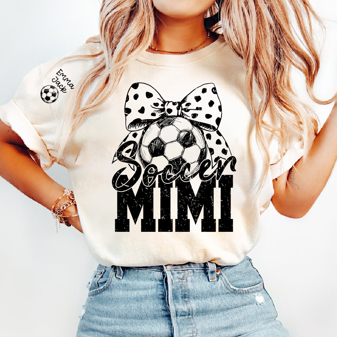 Soccer Mimi Shirt Personalized with Grandkids Names, Soccer Ball Bow Family T Shirt