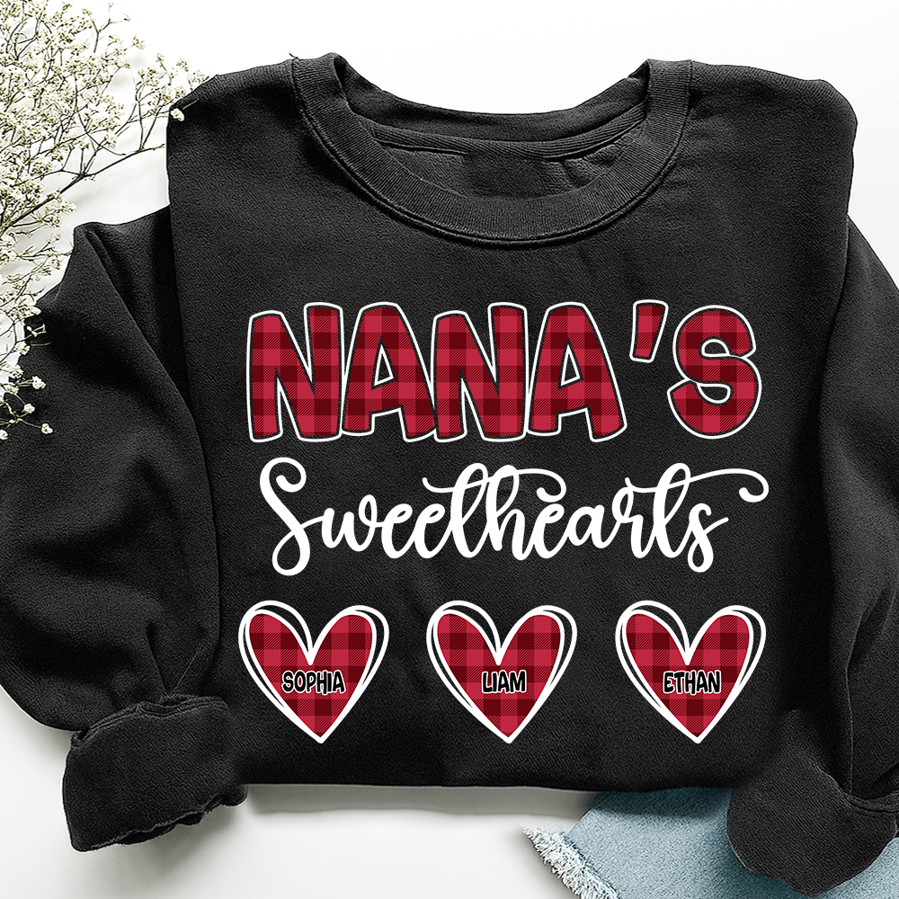 Nana's Sweethearts Sweatshirt, Custom Printed Heart Sweatshirt As A Gift For Grandma And Grandchildren