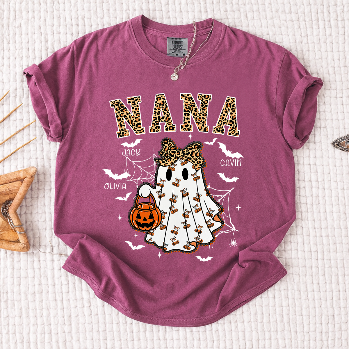 Comfort Colors® Custom Mimi Ghost Shirt, Halloween Outfit with Kids Names