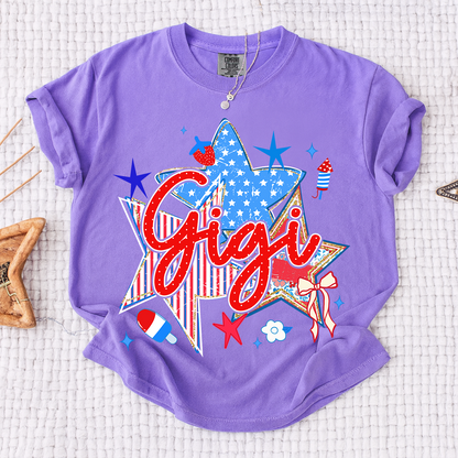 Comfort Colors® Personalized Gigi 4th of July Shirt, Patriotic Star Graphic Tee, Custom Grandma T Shirt, Independence Day Gift for Gigi