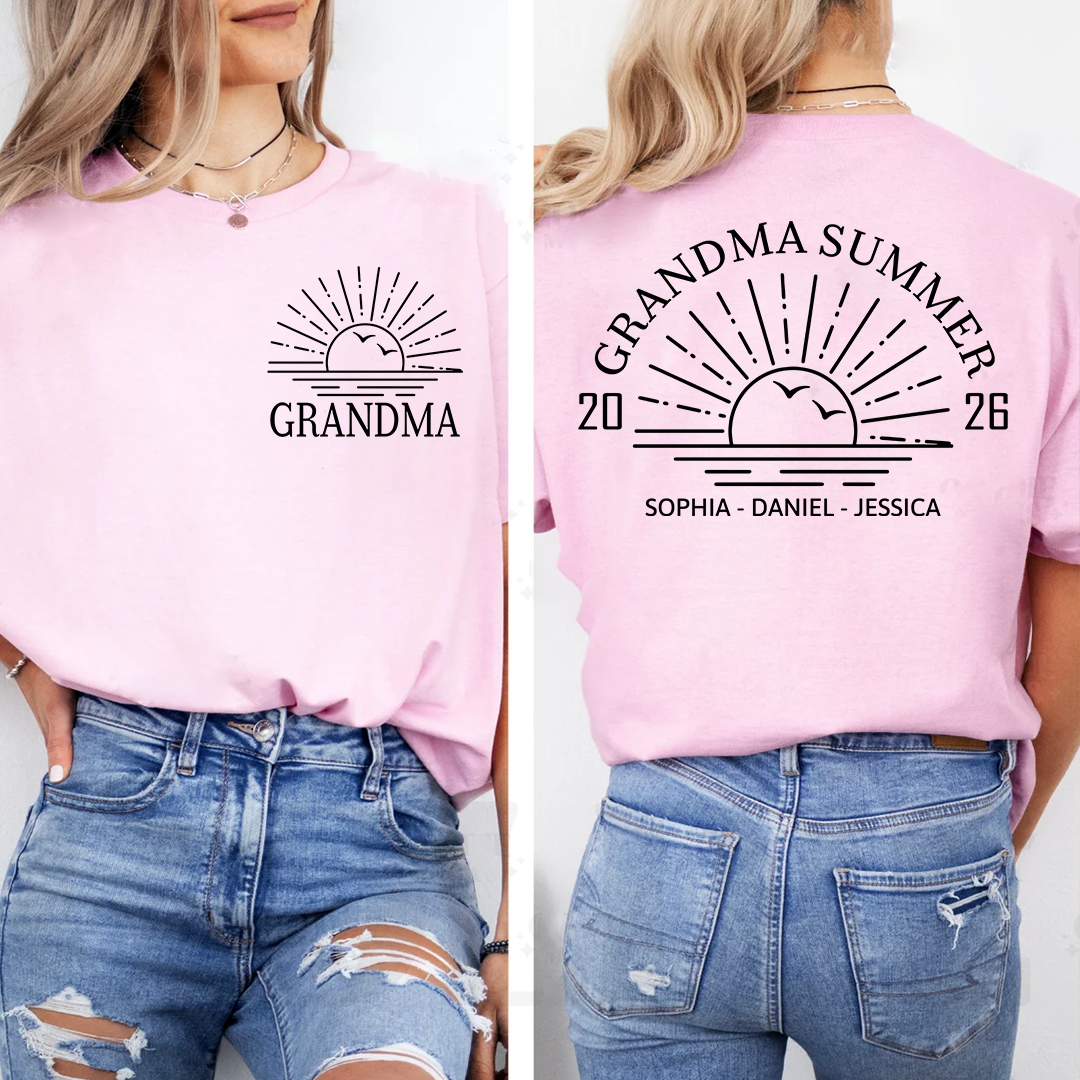 Custom Grandma Shirt with Grandchildren Names, Grandma Summer 2026 Beach Graphic Tee, Personalized Family Vacation Apparel