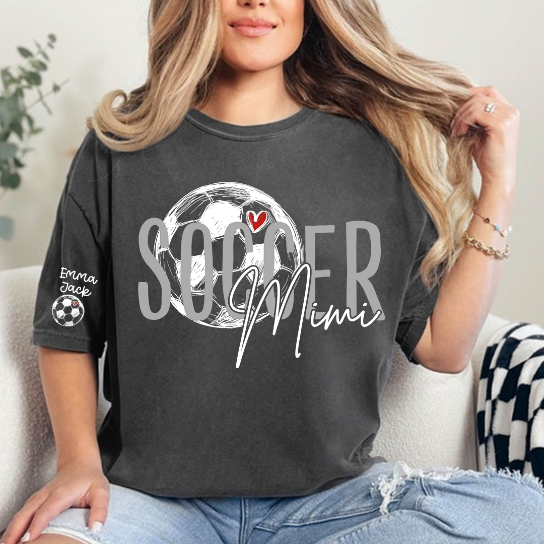 Personalized Soccer Mimi Shirt, Custom Grandkids Names and Soccerball Graphic T Shirt