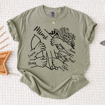 Comfort Colors Personalized Mimi Shirt Custom Grandkids Names Hands Holding Mimi Design Family Love Gift for Grandma