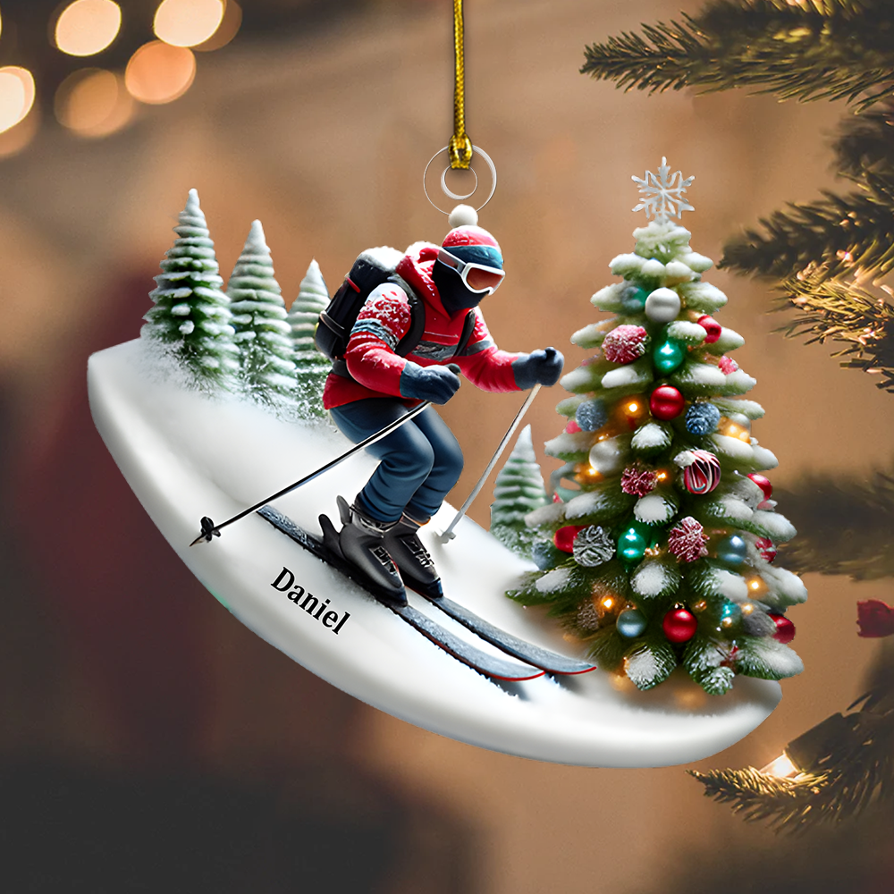 Custom Skiing Ornament – Personalized Snow Ski Ornament 2025 with Name, Winter Christmas Tree Decoration Ornament
