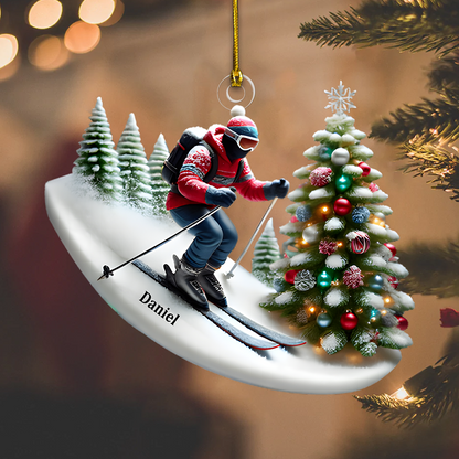 Custom Skiing Ornament – Personalized Snow Ski Ornament 2025 with Name, Winter Christmas Tree Decoration Ornament