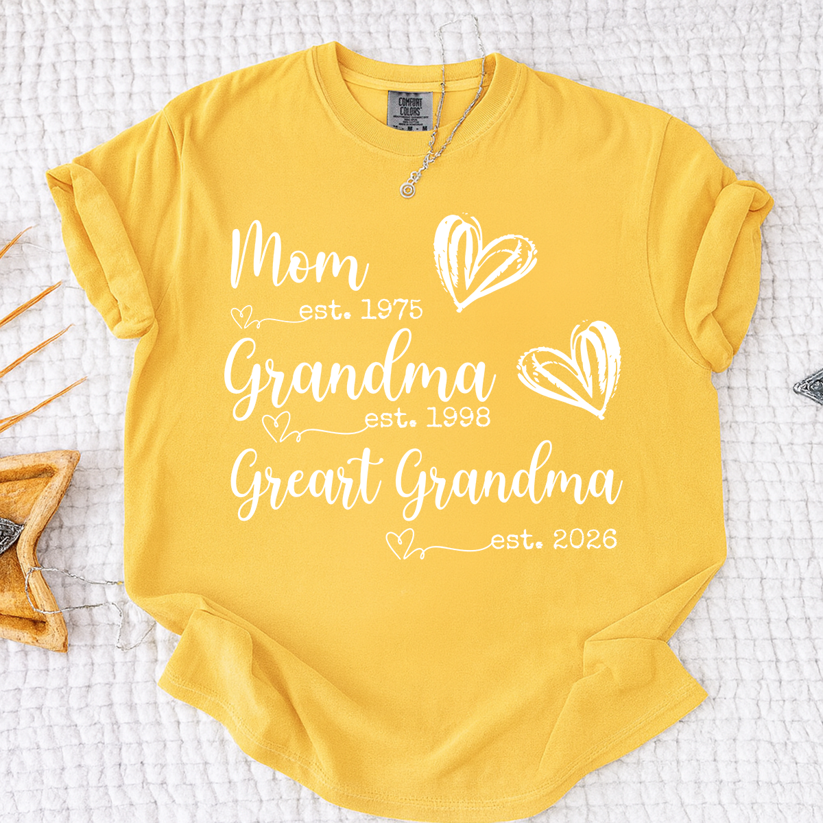 Comfort Colors® Custom T-Shirt for Mom, Grandma, and Great Grandma with EST Dates, Personalized Family Gift