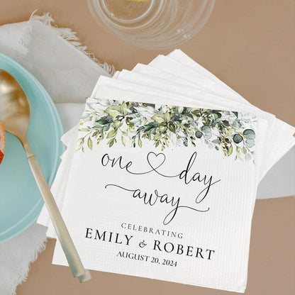 One Day Away Napkins | The Night Before Napkins | Custom Bridal Shower Napkins | Personalized Wedding Napkins | Wedding Cocktail Napkin Pack
