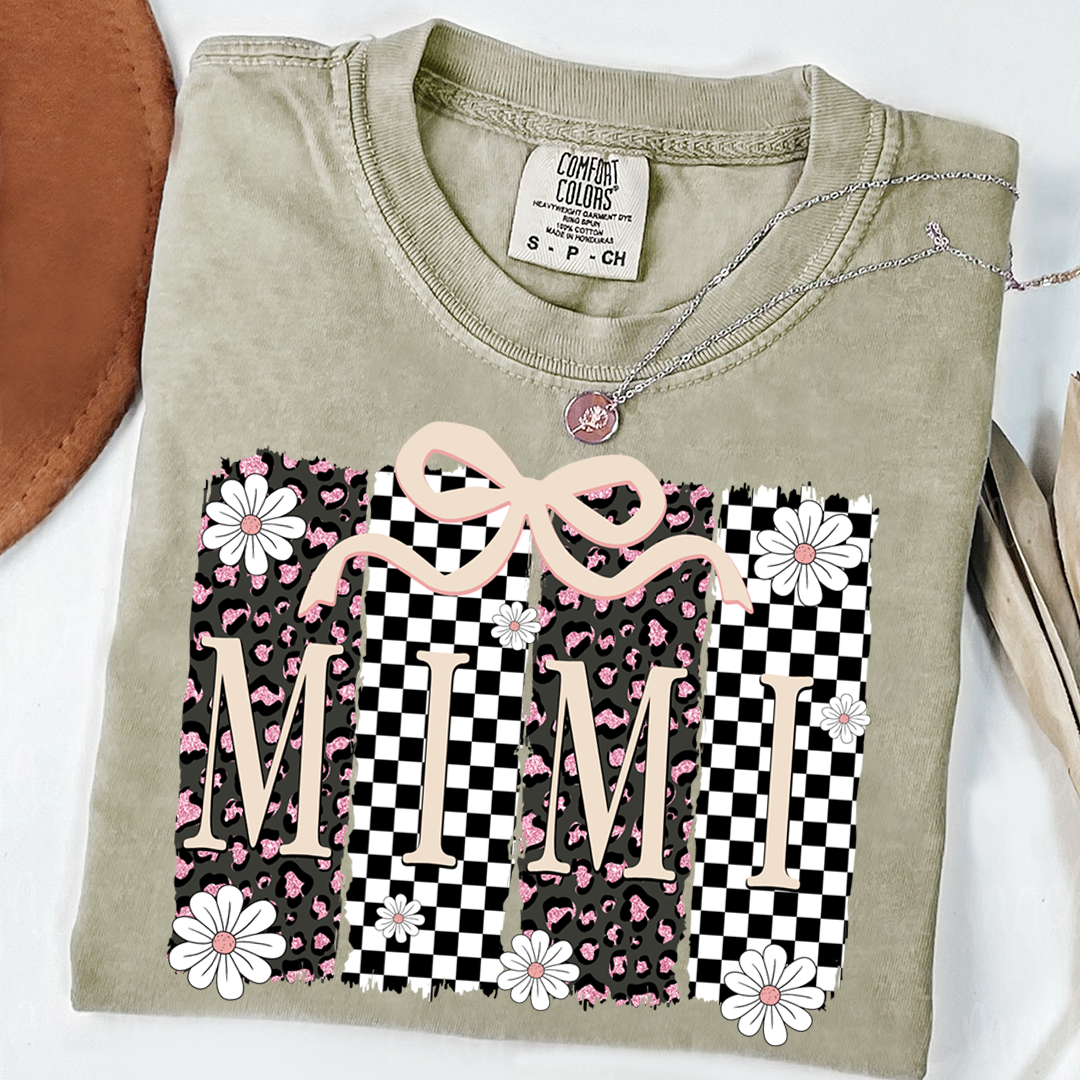Comfort Colors® Mimi Graphic Tee, Retro Checkered Daisy Print Shirt for Grandma