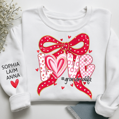 Custom Grandma Life Love Sweatshirt, Heart Bow Valentine Gift