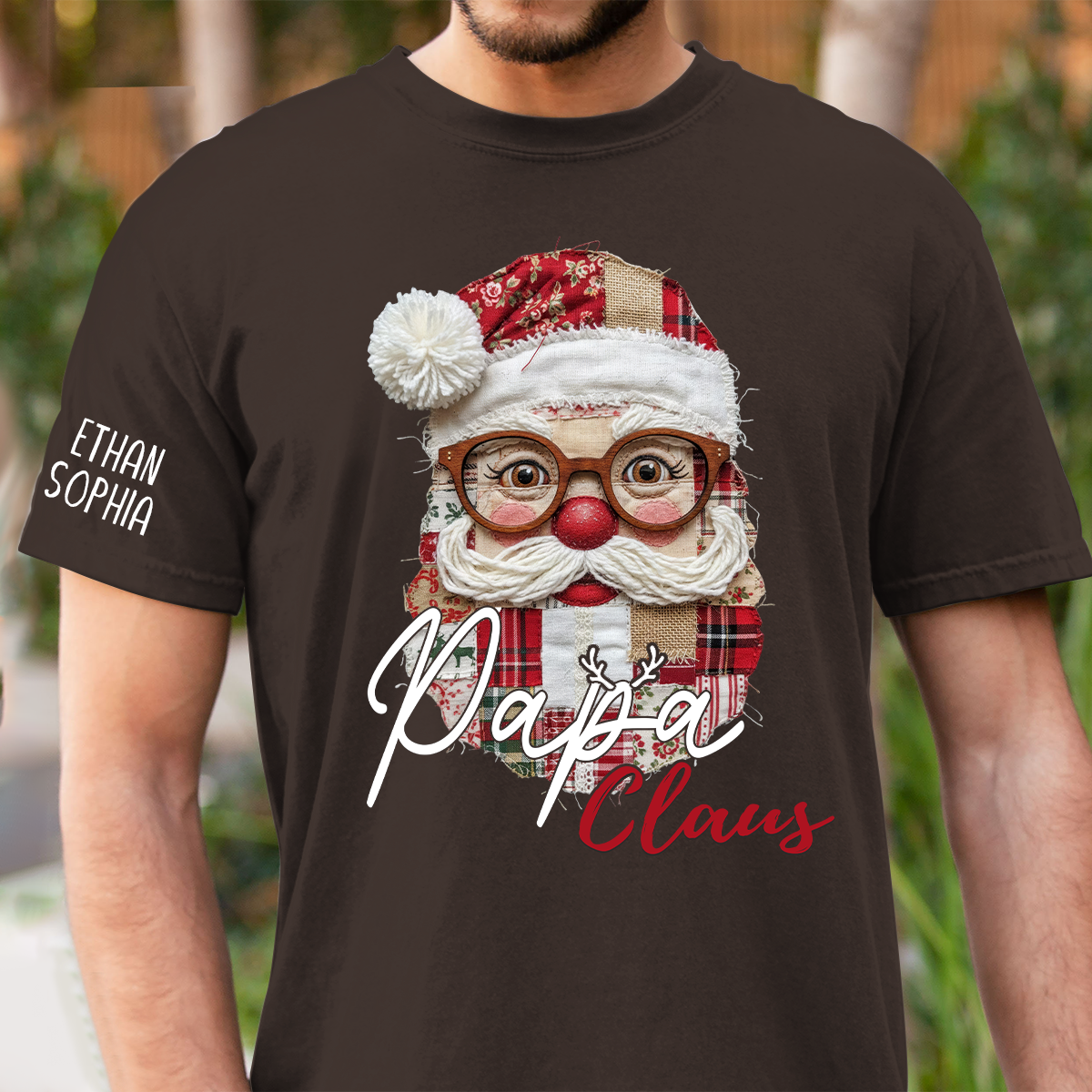 Merry Christmas Santa Patchwork Custom Name Gift for Papa And Kids