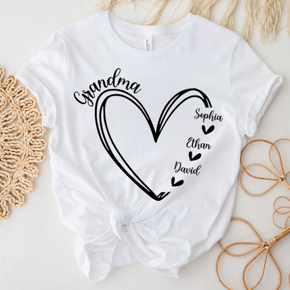 Personalized Grandma Heart Tshirt, Custom Nickname for Grandma and Kids